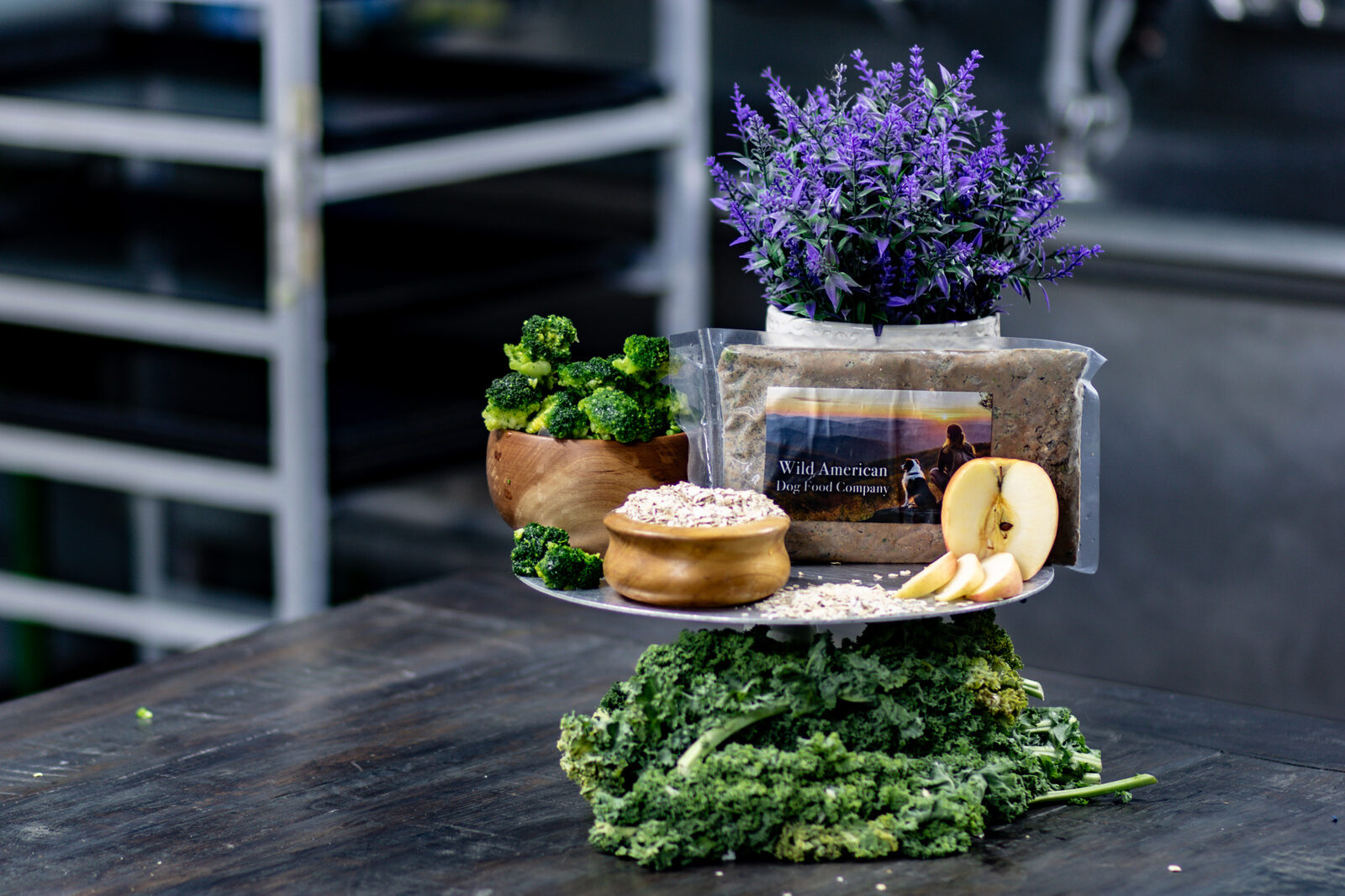 Fresh apple, oats and greens with Wild American dog food